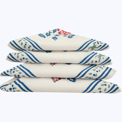 White and Blue Hand Block Printed Napkins Set Of 4 - My Store