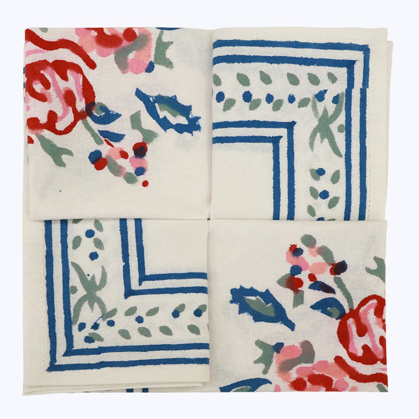 White and Blue Hand Block Printed Napkins Set Of 4 - My Store