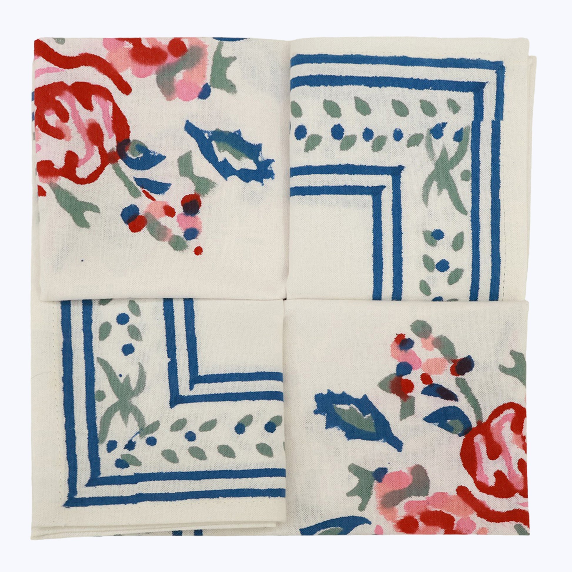 White and Blue Hand Block Printed Napkins Set Of 4 - My Store