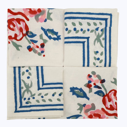 White and Blue Hand Block Printed Napkins Set Of 4 - My Store