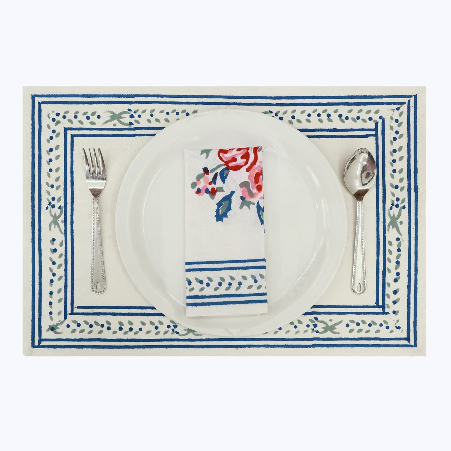 White and Blue Hand Block Printed Napkins Set Of 4 - My Store