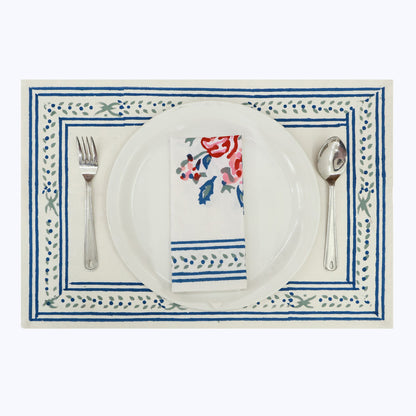 White and Blue Hand Block Printed Napkins Set Of 4 - My Store