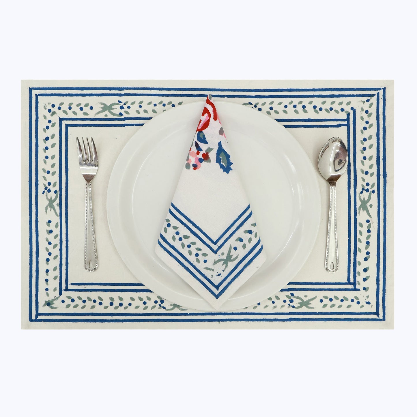 White and Blue Hand Block Printed Napkins Set Of 4 - My Store