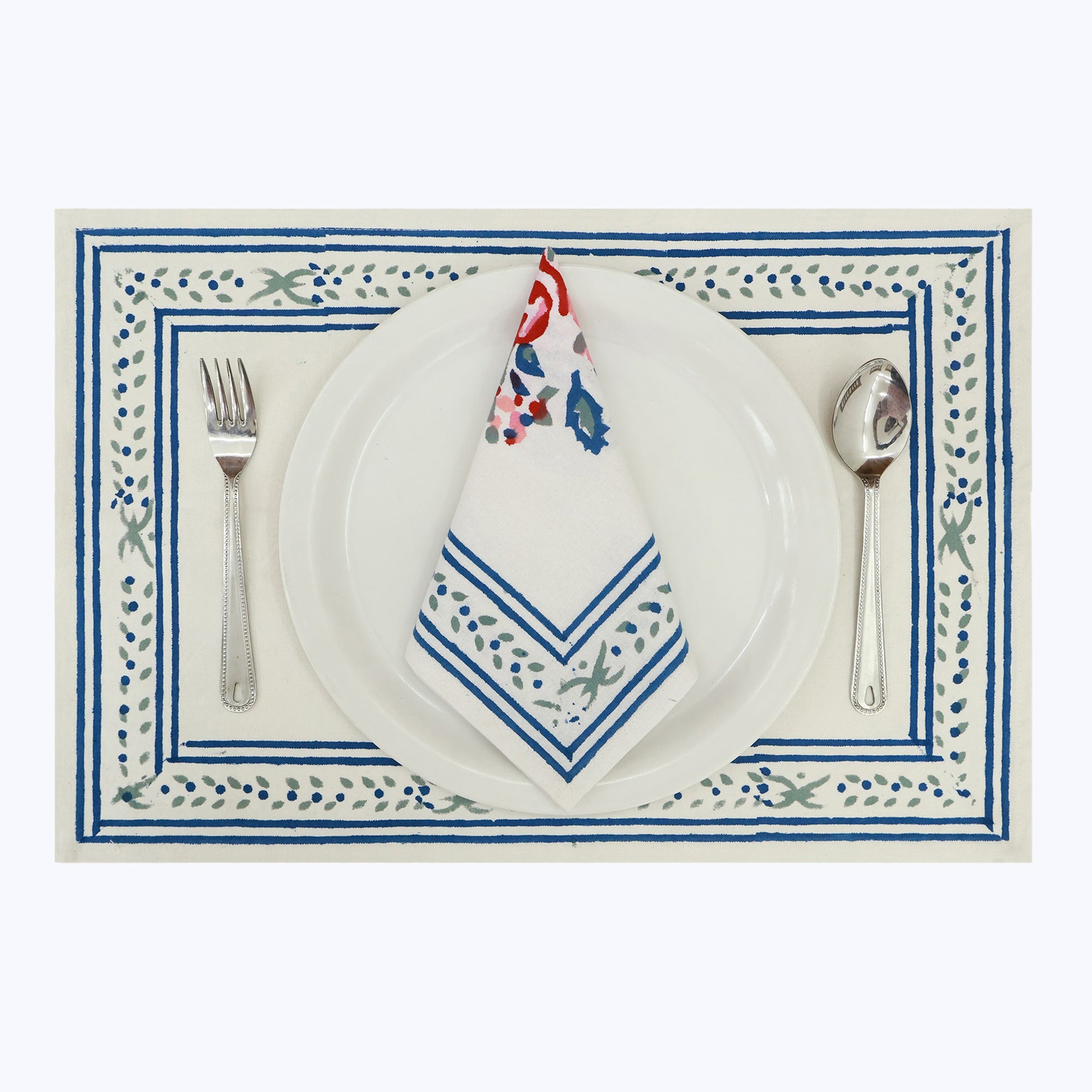 White and Blue Hand Block Printed Napkins Set Of 4 - My Store