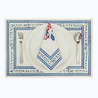 White and Blue Hand Block Printed Napkins Set Of 4 - My Store