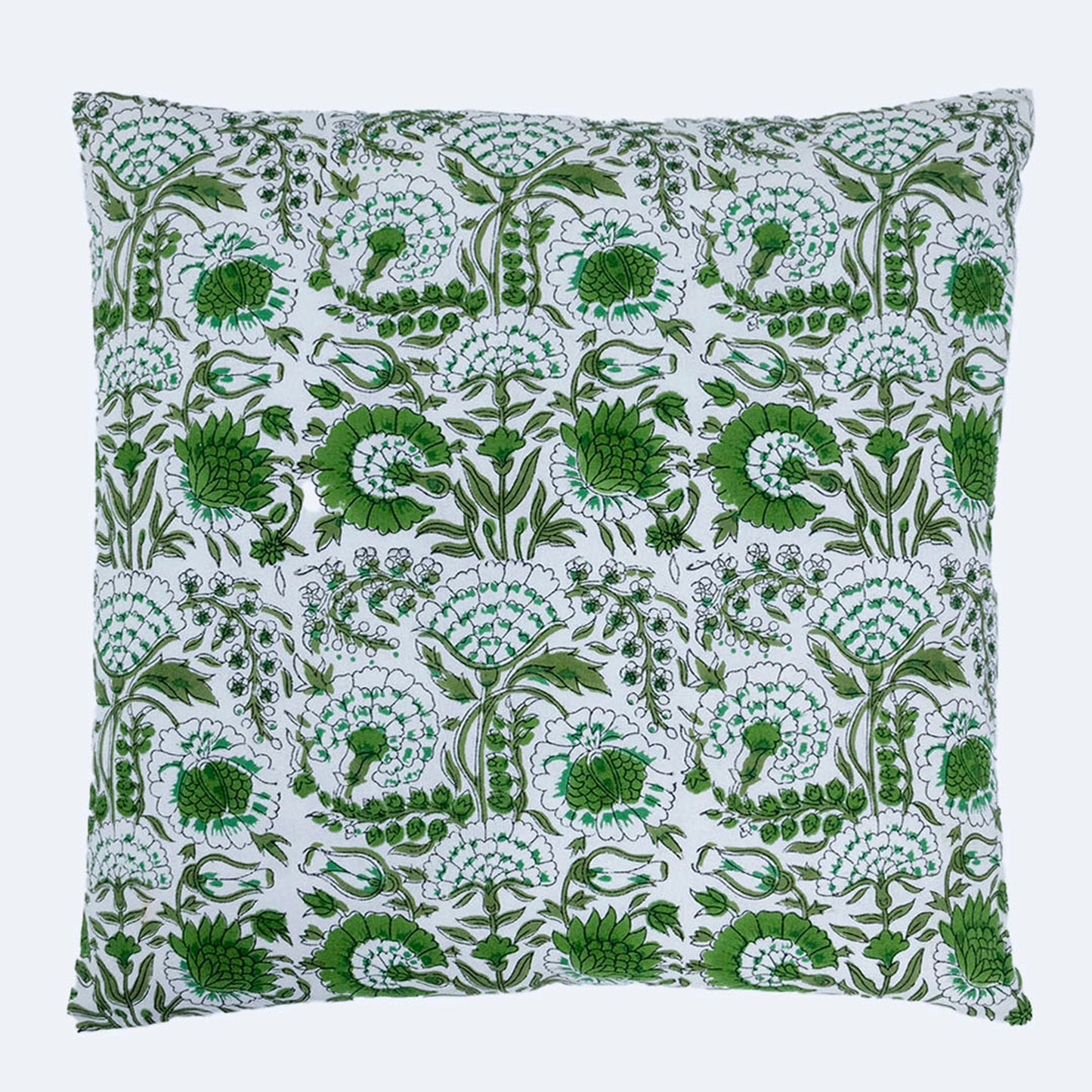 Green Floral Cotton Cushion Cover | Hand Block Print Decorative Pillow Cover | Indian Boho Sofa Cushion Case