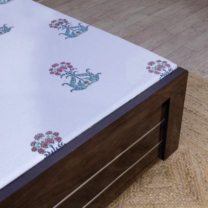 Indian Handmade Block Printed White and Maroon Floral Pattern Cotton Bed sheet For living Room, Kids Room - My Store