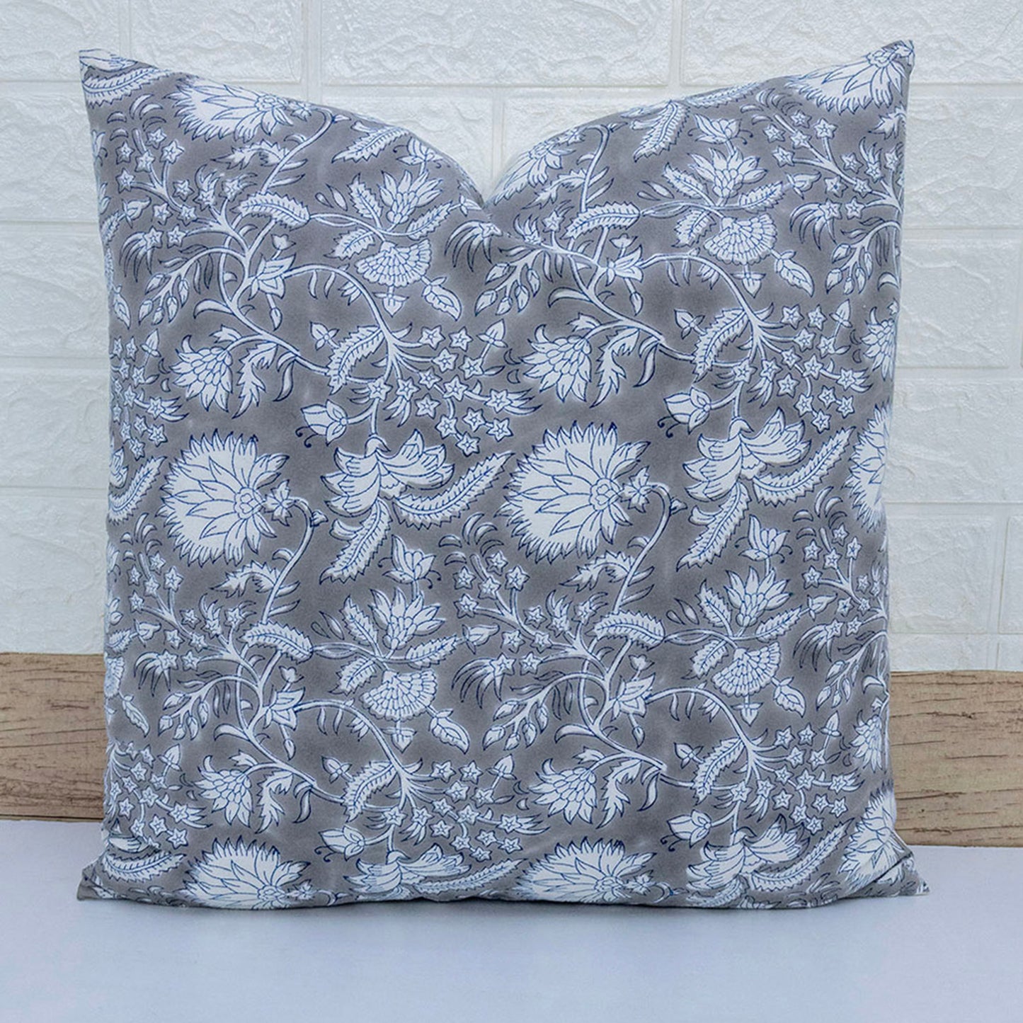 Boho Decor Sofa Pillow Cover Hand Block Printed Cotton Cushion Covers White Floral Decorative Cushion Cover
