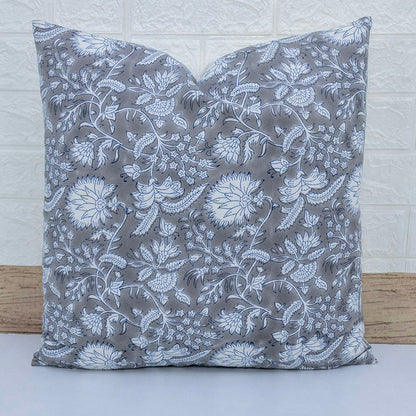 Boho Decor Sofa Pillow Cover Hand Block Printed Cotton Cushion Covers White Floral Decorative Cushion Cover