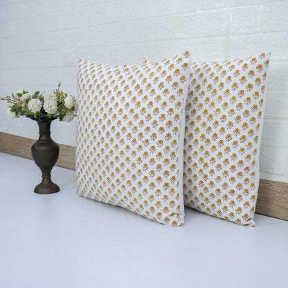 Yellow Floral Print Pillow Cover Block Printed Cotton Cushion Cover Boho Sofa Decor Housewarming Gift