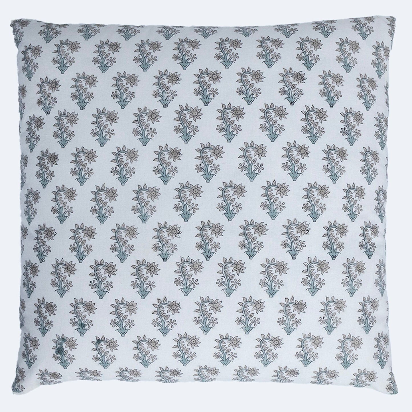 Hand Block Print White Floral Booti Cushion Cover – Handmade Cotton Decorative Pillow Cover