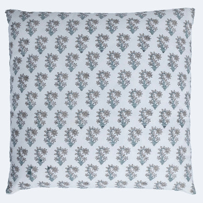 Hand Block Print White Floral Booti Cushion Cover – Handmade Cotton Decorative Pillow Cover