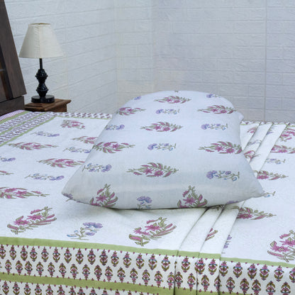 Cotton Bedsheet – Hand Block Floral Print – White and Pink – King, Queen, Twin Sizes - My Store