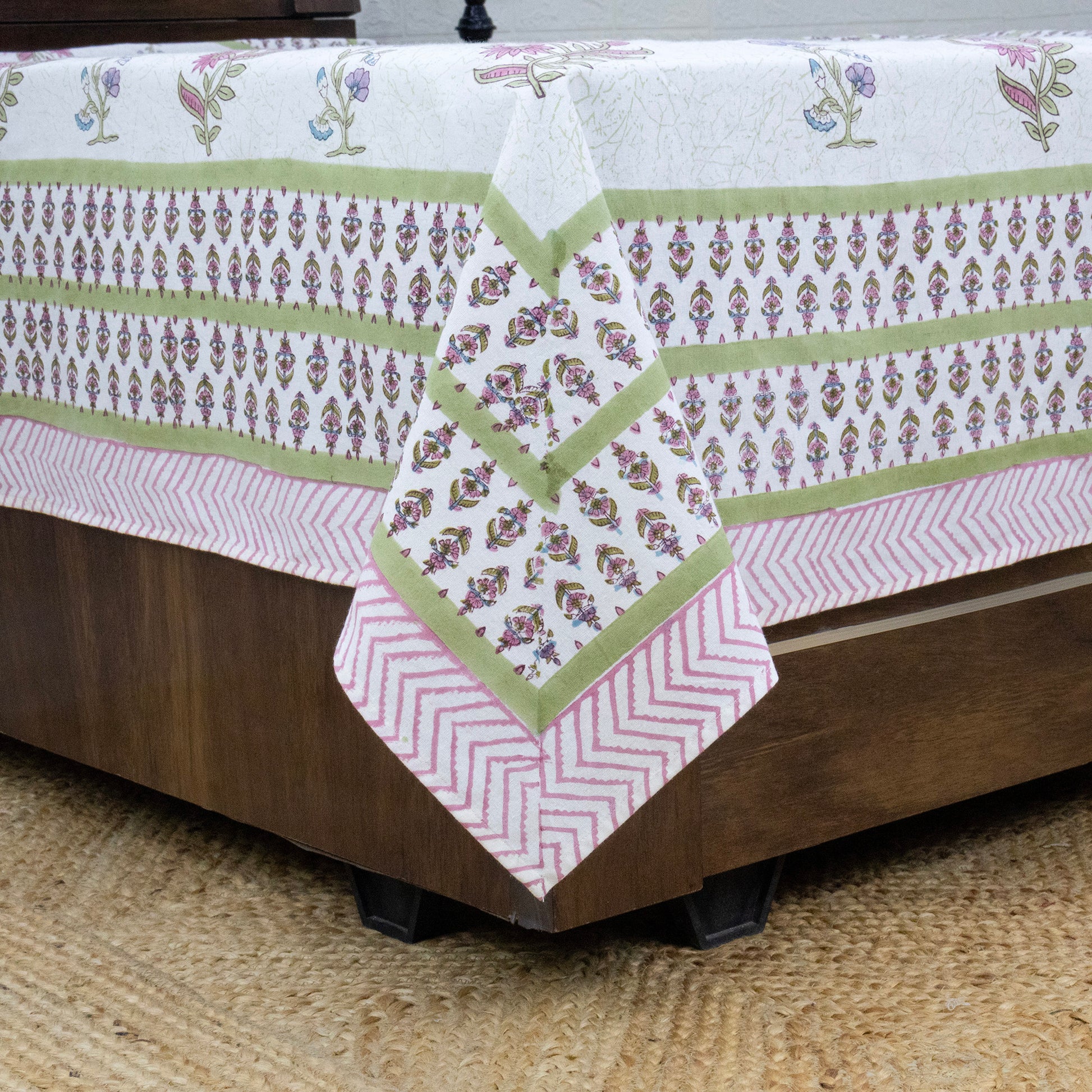 Cotton Bedsheet – Hand Block Floral Print – White and Pink – King, Queen, Twin Sizes - My Store