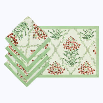 Green and White Hand Block Printed Cotton Napkins Set Of 4 - My Store