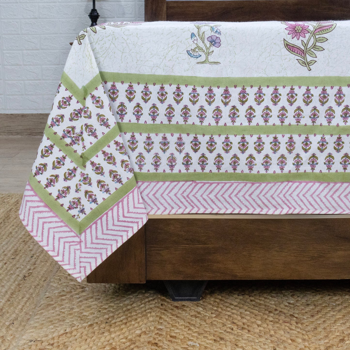 Cotton Bedsheet – Hand Block Floral Print – White and Pink – King, Queen, Twin Sizes - My Store