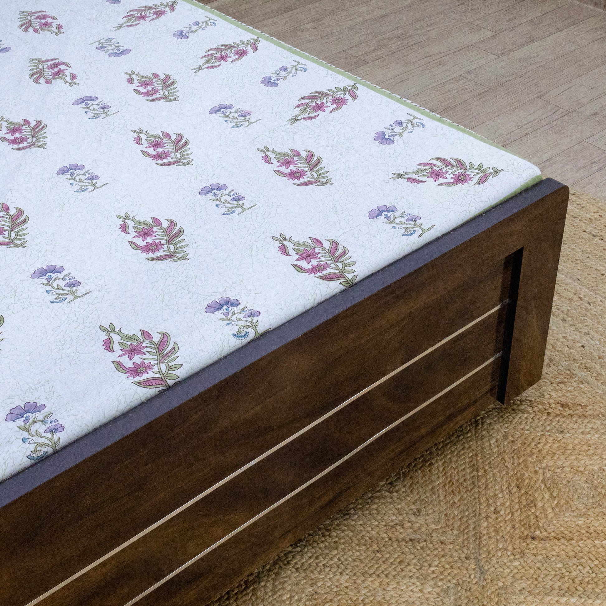 Cotton Bedsheet – Hand Block Floral Print – White and Pink – King, Queen, Twin Sizes - My Store