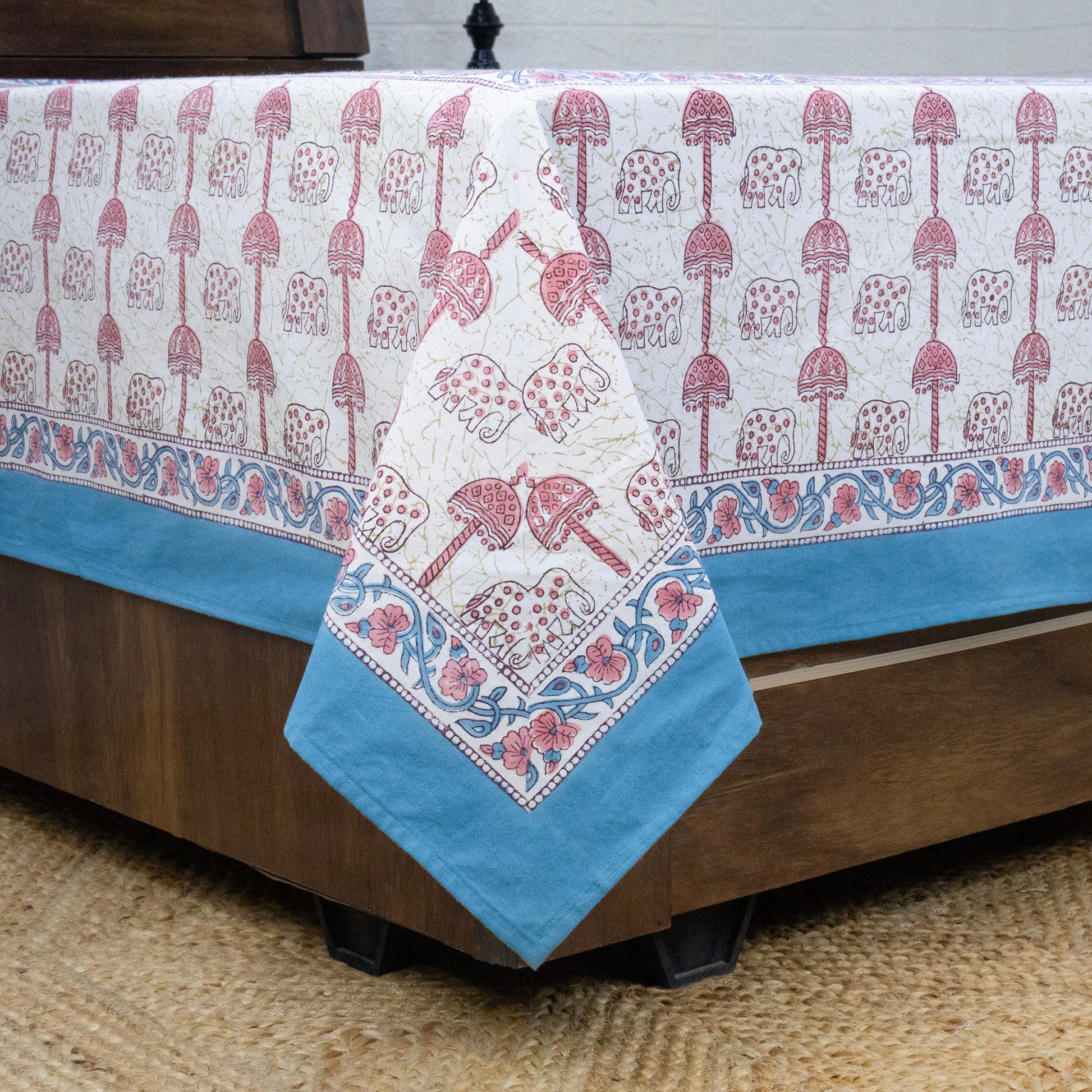 Indian Handmade Block Printed White and Pink Floral Pattern Cotton Bed sheet For living Room, Kids Room - My Store