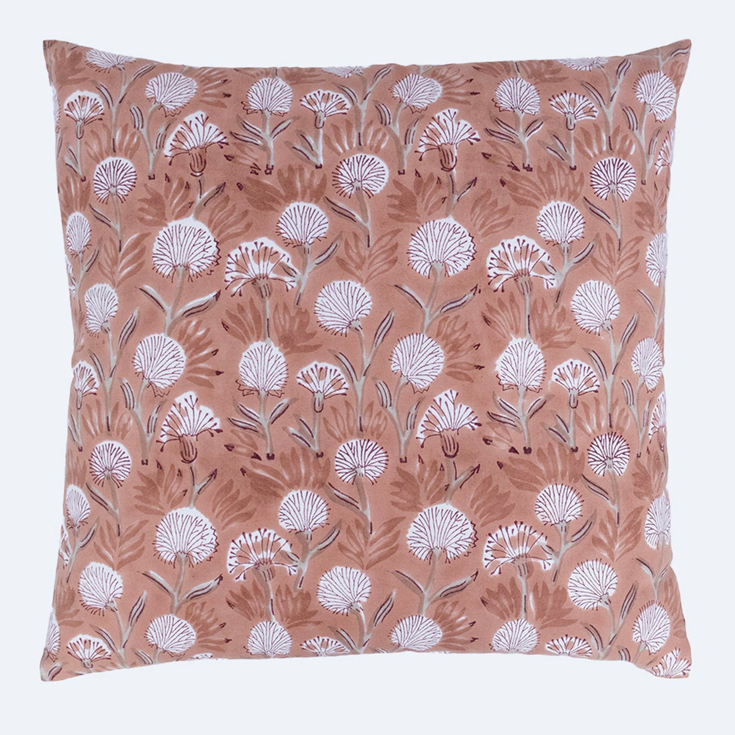 Soft Peach Floral Block Printed Cushion Cover | Cotton Home Decor Pillow