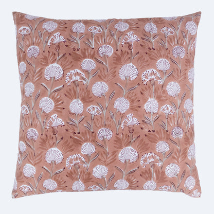 Soft Peach Floral Block Printed Cushion Cover | Cotton Home Decor Pillow