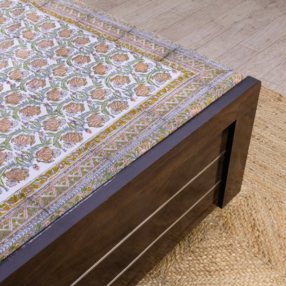 Indian Handmade Block Printed Brown and Orange Floral Pattern Cotton Bed sheet For living Room, Kids Room - My Store