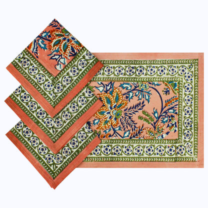 Orange and Green Block Printed Set Of 4 Napkins - My Store