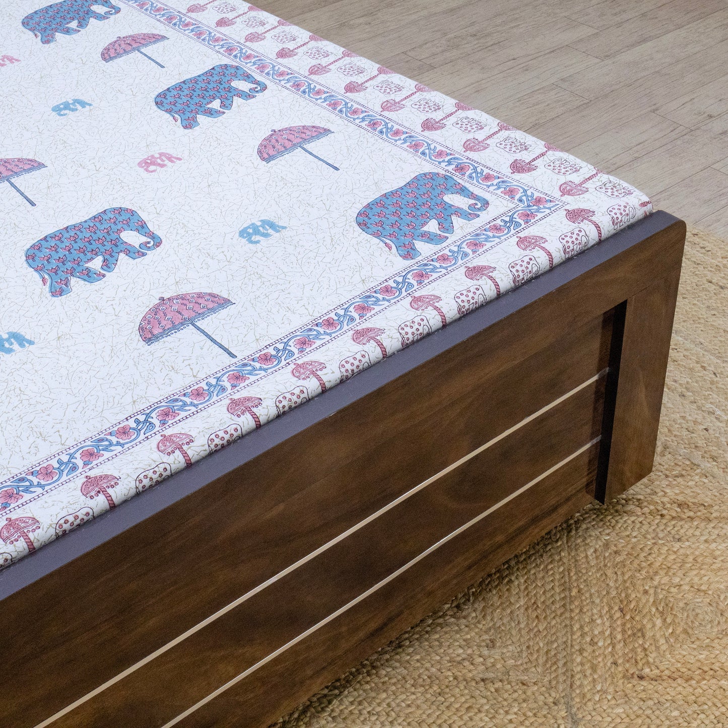 Indian Handmade Block Printed White and Pink Floral Pattern Cotton Bed sheet For living Room, Kids Room - My Store