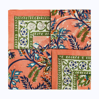 Orange and Green Block Printed Set Of 4 Napkins - My Store
