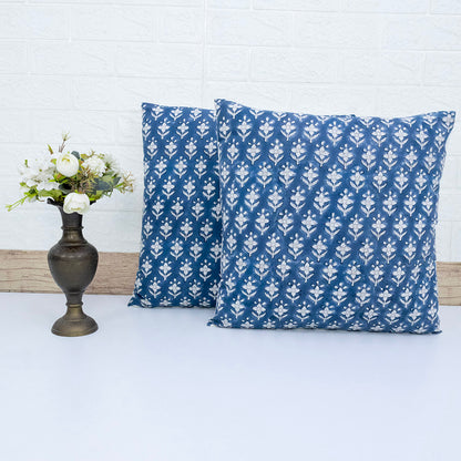 Hand Block Printed Indigo Floral Cushion Cover | Cotton Decorative Pillow