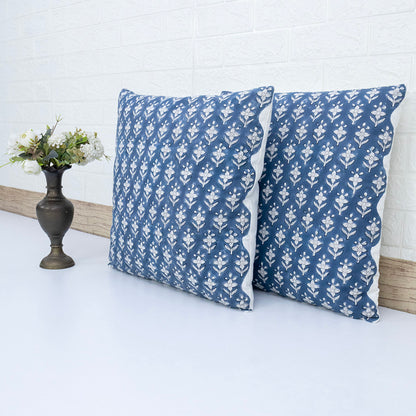 Hand Block Printed Indigo Floral Cushion Cover | Cotton Decorative Pillow