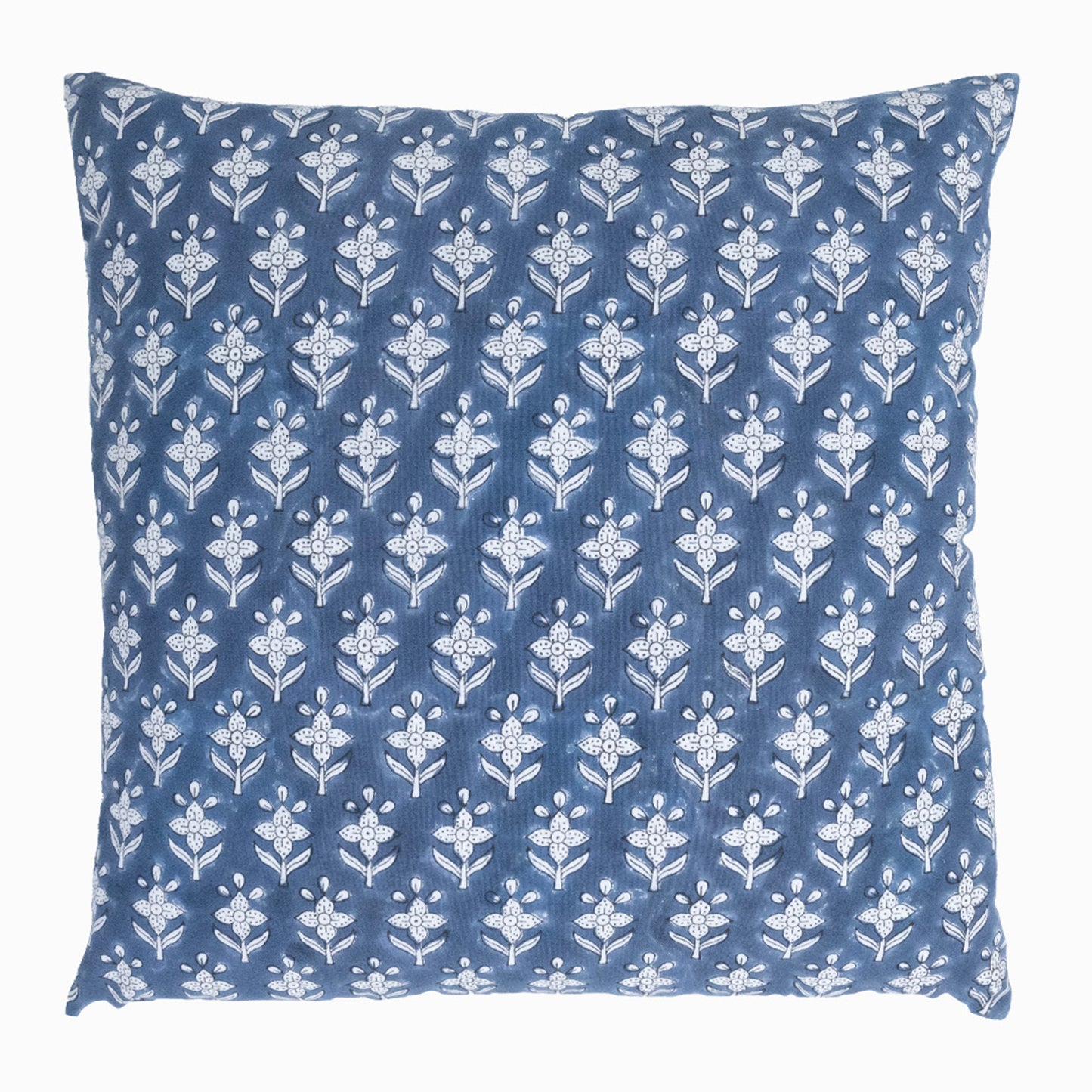 Hand Block Printed Indigo Floral Cushion Cover | Cotton Decorative Pillow