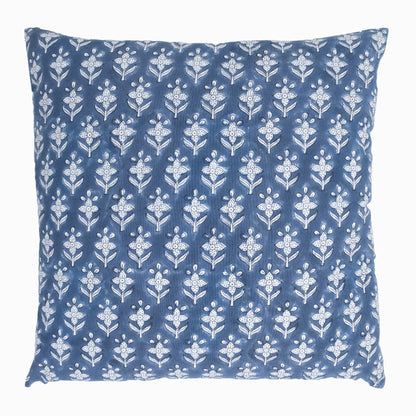 Hand Block Printed Indigo Floral Cushion Cover | Cotton Decorative Pillow