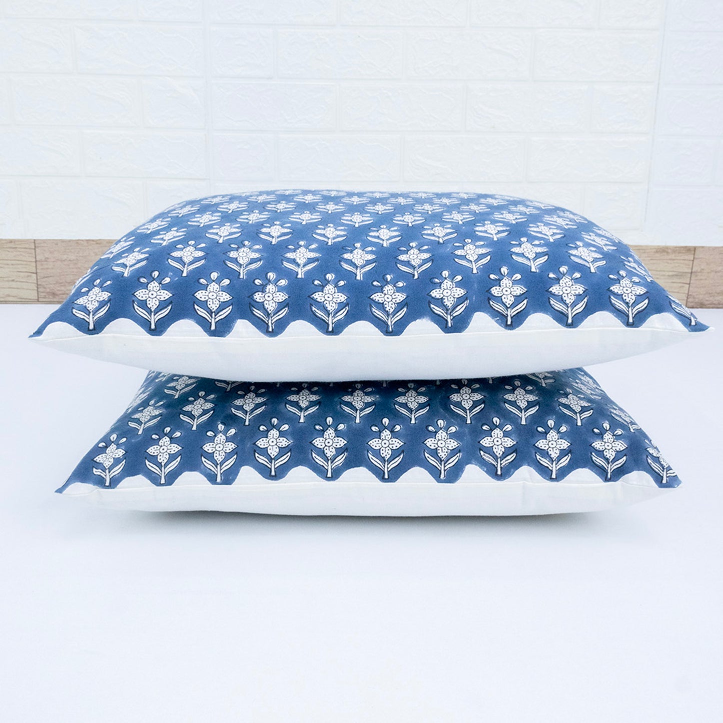 Hand Block Printed Indigo Floral Cushion Cover | Cotton Decorative Pillow