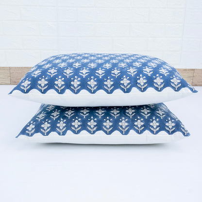 Hand Block Printed Indigo Floral Cushion Cover | Cotton Decorative Pillow