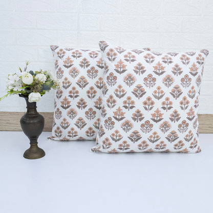 Hand Block Printed White Floral Cushion Cover | Cotton Decorative Pillow
