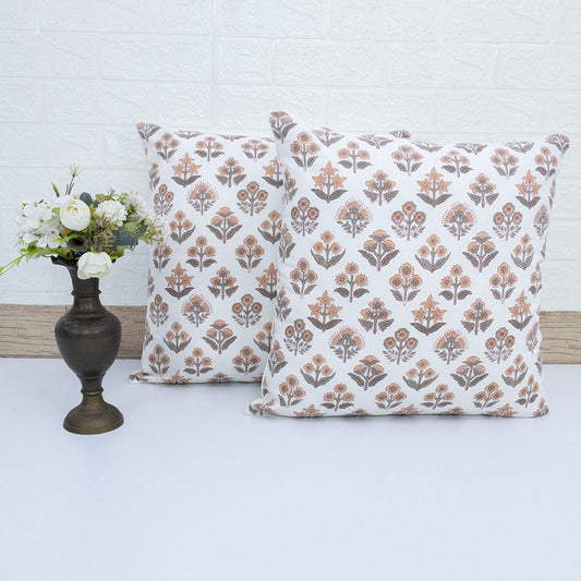 Hand Block Printed White Floral Cushion Cover | Cotton Decorative Pillow