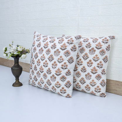 Hand Block Printed White Floral Cushion Cover | Cotton Decorative Pillow