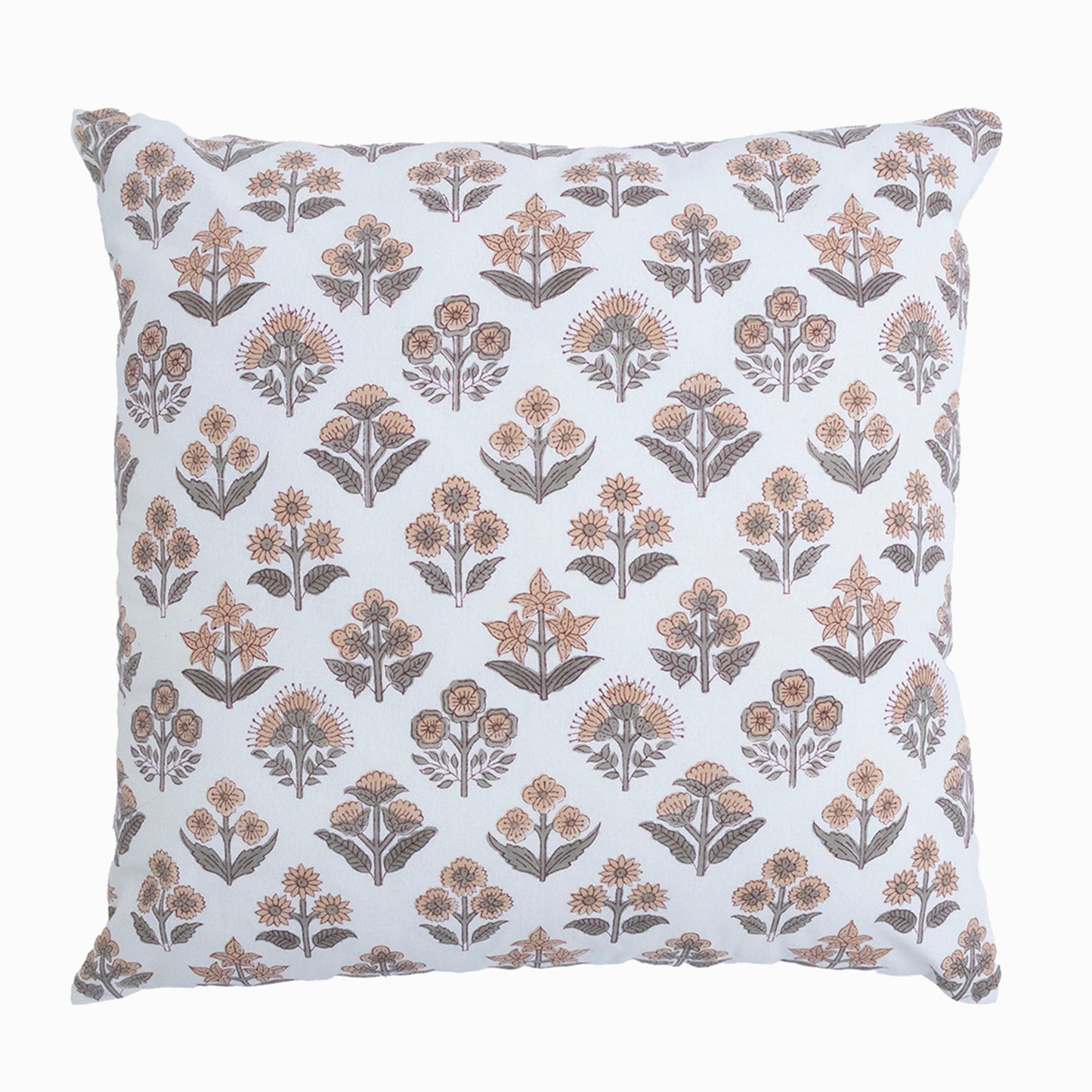 Hand Block Printed White Floral Cushion Cover | Cotton Decorative Pillow