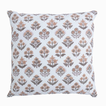Hand Block Printed White Floral Cushion Cover | Cotton Decorative Pillow