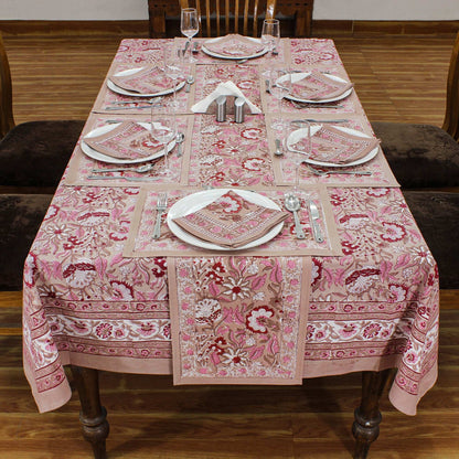 Indian Handmade Brown and White Block Printed Tablecloth - My Store