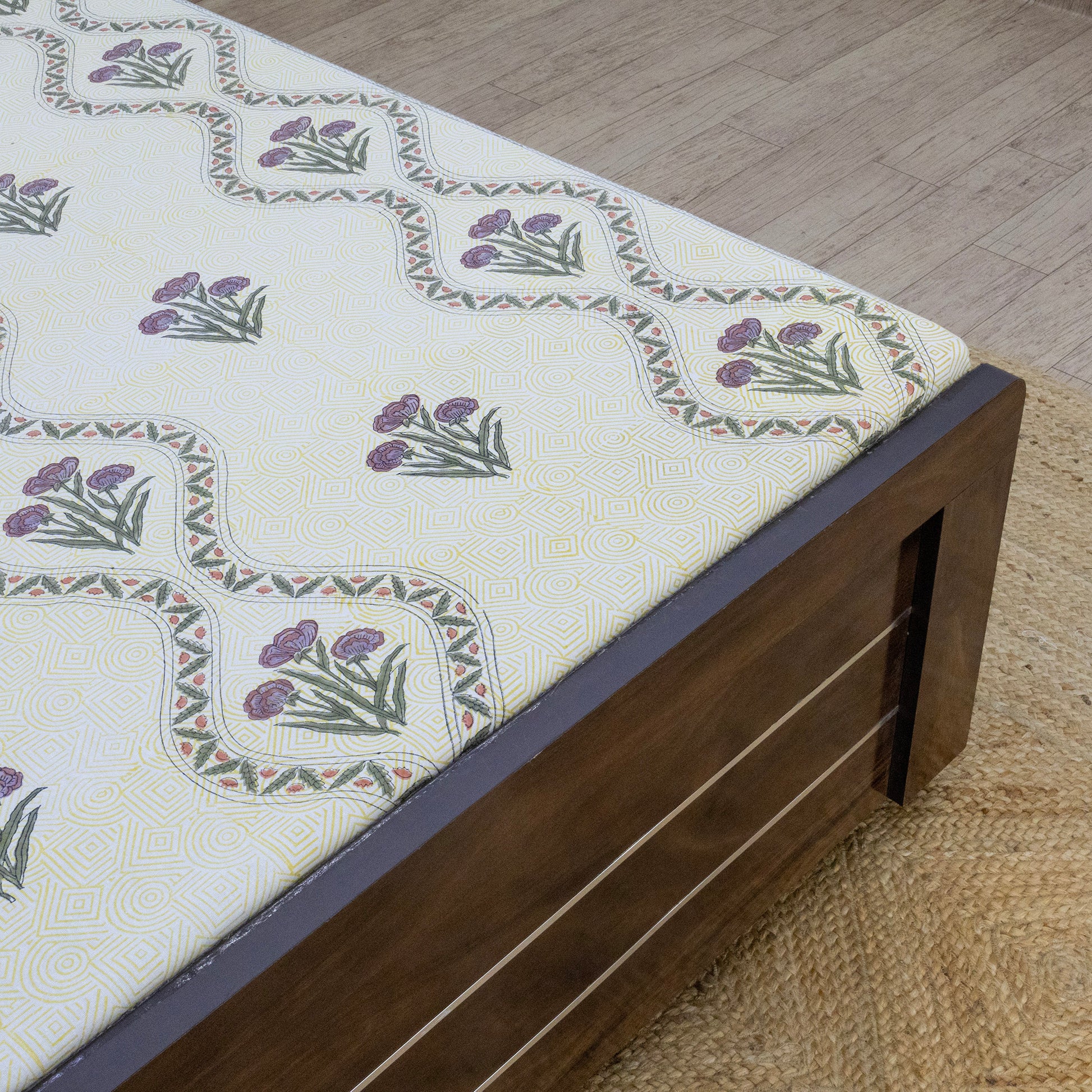 Indian Handmade Block Printed Yellow and Purple Floral Pattern Cotton Bed sheet For living Room, Kids Room - My Store