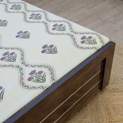 Indian Handmade Block Printed Yellow and Purple Floral Pattern Cotton Bed sheet For living Room, Kids Room - My Store