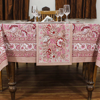 Indian Handmade Brown and White Block Printed Tablecloth - My Store