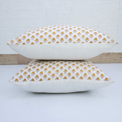 Yellow Floral Print Pillow Cover Block Printed Cotton Cushion Cover Boho Sofa Decor Housewarming Gift