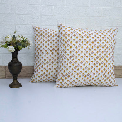 Yellow Floral Print Pillow Cover Block Printed Cotton Cushion Cover Boho Sofa Decor Housewarming Gift