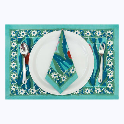 Green and Red Hand Block Printed Cotton Napkins Set Of 4 - My Store