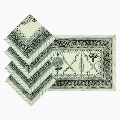 Indian Block Print Napkins Grey and White Set Of 4 Napkins - My Store