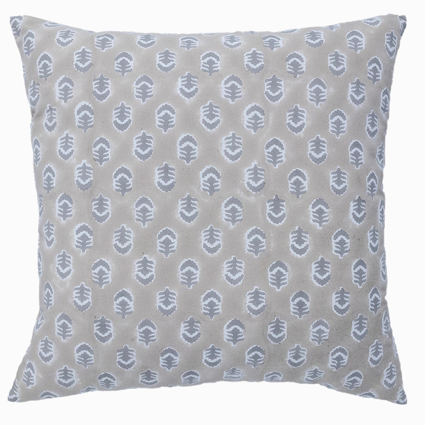 Hand Block Print Beige Leaf Cushion Cover – Cotton Decorative Pillow