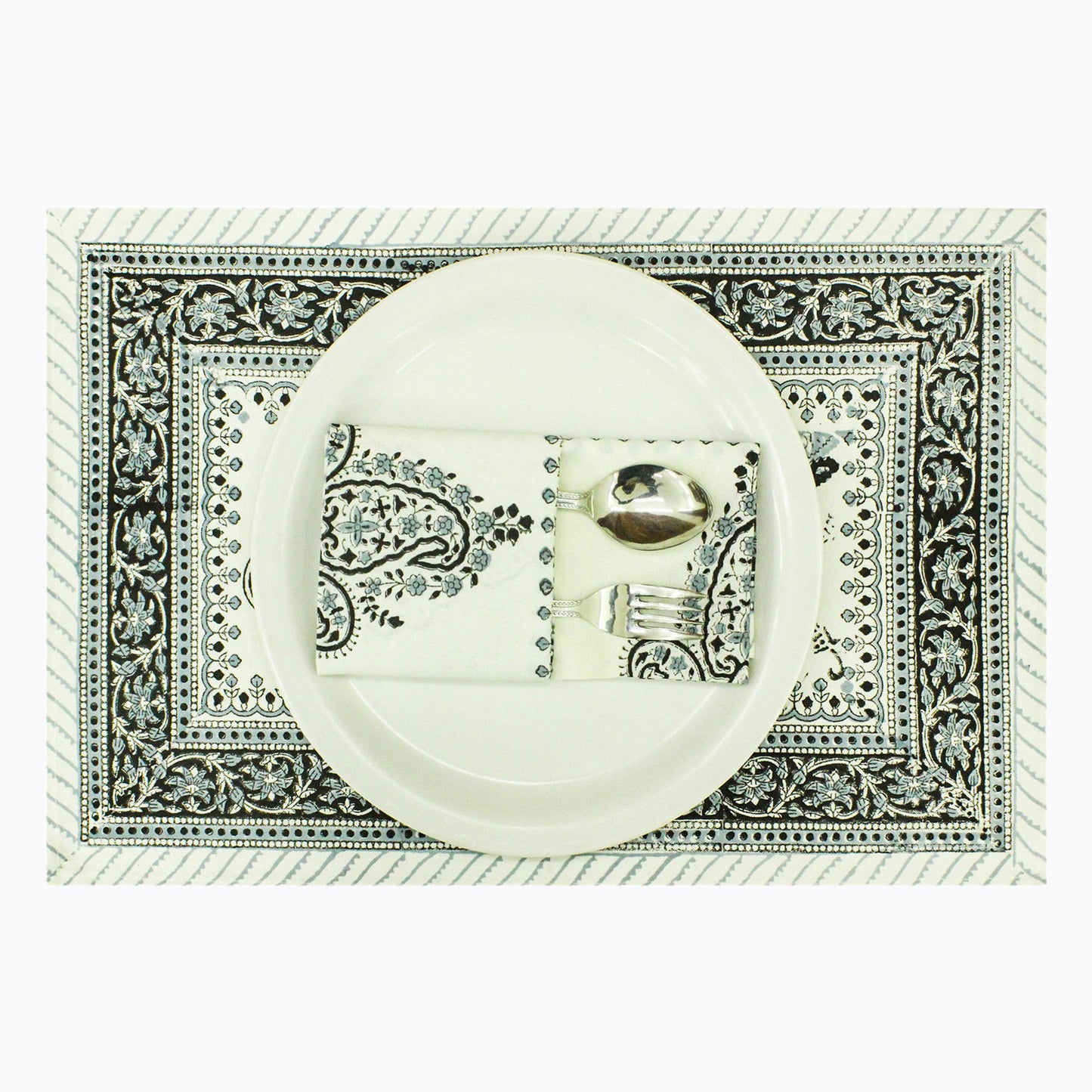 Indian Block Print Napkins Grey and White Set Of 4 Napkins - My Store