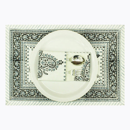 Indian Block Print Napkins Grey and White Set Of 4 Napkins - My Store